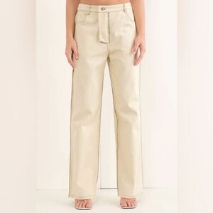 PRETTY GARBAGE Reversed Detail Cotton Pants Wide Leg Stone Cream M NWT